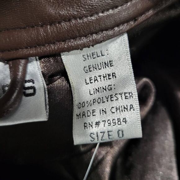 Chicos Leather Jacket Brown Cafe Racer Biker Pockets Zippered Size Small Davita - Picture 9 of 15